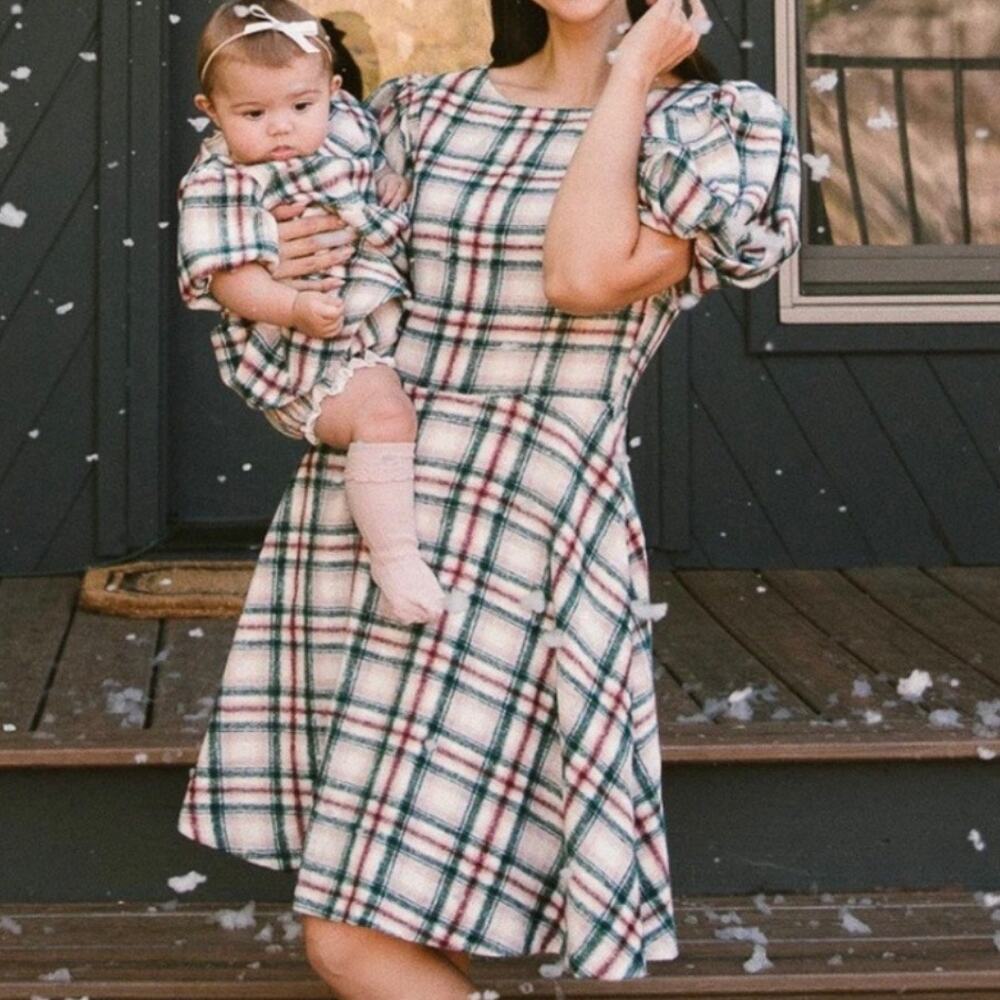 IVY CITY | NWT Molly Plaid Dress Fit Flare Dress Soft Balloon Puffed Sleeve | XL